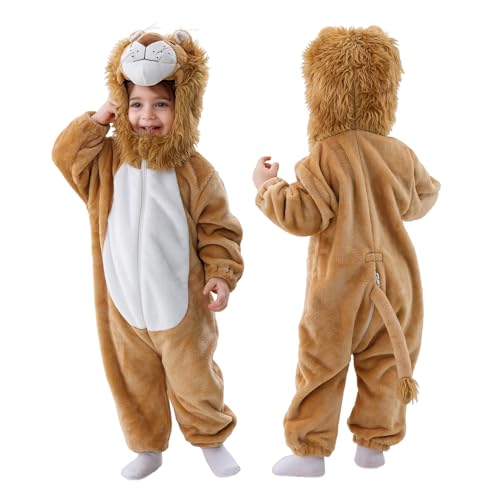 Doladola Babymädchens Strampler Animal Hooded Onesie Baby Jungen Mädchen Strampler Säugling Outfit Overall Kleidung(3-4 Jahre,Beiger Löwe) von Doladola
