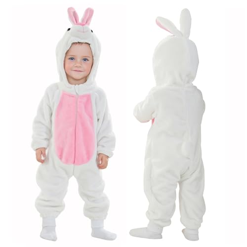 Doladola Babymädchens Strampler Animal Hooded Onesie Baby Jungen Mädchen Strampler Säugling Outfit Overall Kleidung(4-5 Jahre,Weißer Kaninchen) von Doladola