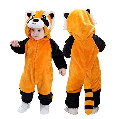 Doladola Babymädchens Strampler Animal Hooded Onesie Baby Jungen Mädchen Strampler Säugling Outfit Overall Kleidung(4-5 Jahre,Waschbär) von Doladola