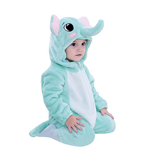 Doladola Babys mit Kapuze Flanell Frühling Strampler Pyjama Bekleidung Karikatur Tier Jumpsuit für mädchen und Junge(3 Monate,Elefant) von Doladola