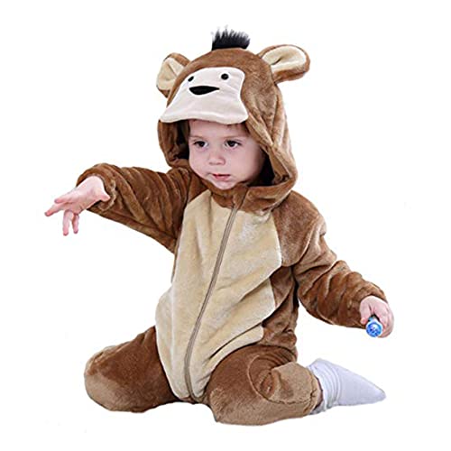 Doladola Babys mit Kapuze Flanell Frühling Strampler Pyjama Bekleidung Karikatur Tier Jumpsuit für mädchen und Junge(3-6 Monate,Affe) von Doladola