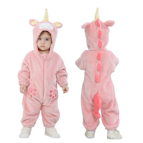 Doladola Babyspielanzug Tier overall Spielanzug Schlafanzug Flanell Frühling Strampler Pyjama Bekleidung Karikatur Tier Jumpsuit für Baby mädchen und Junge (Einhorn,Alter 12-18 Monate) von Doladola