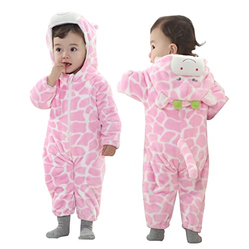 Doladola Babyspielanzug Tier overall Spielanzug Schlafanzug Flanell Frühling Strampler Pyjama Bekleidung Karikatur Tier Jumpsuit für Baby mädchen und Junge (rosa Kuh,Alter 2-3 Jahre) von Doladola