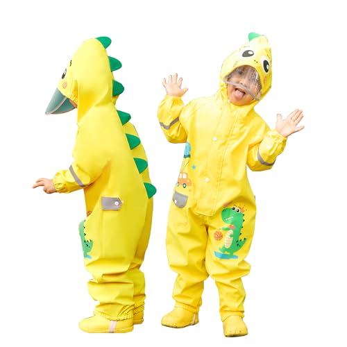 Doladola Kinder Wasserdichter Regenanzug Jungen Mädchen Onesie Regenbekleidung Niedlicher Einteiliger Regenmäntel Regenponcho(Dinosaurier,75-90cm,S) von Doladola