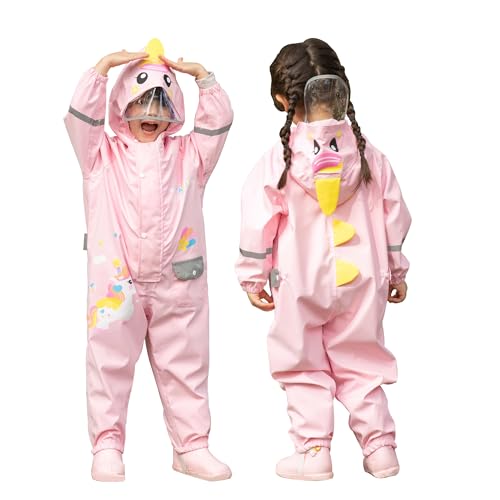Doladola Kinder Wasserdichter Regenanzug Jungen Mädchen Onesie Regenbekleidung Niedlicher Einteiliger Regenmäntel Regenponcho(Einhorn,100-110cm,L) von Doladola