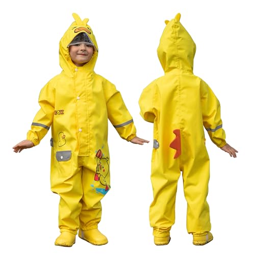 Doladola Kinder Wasserdichter Regenanzug Jungen Mädchen Onesie Regenbekleidung Niedlicher Einteiliger Regenmäntel Regenponcho(Ente,100-110cm,L) von Doladola