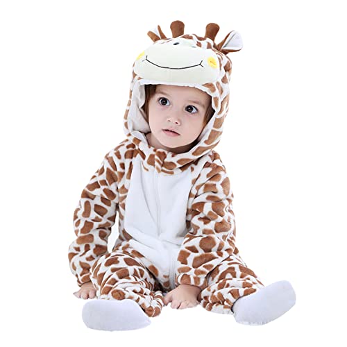 Doladola Unisex Baby Frühling Herbst Tier Strampler Baby Jungen Mädchen Flanell Ein Stück Pyjama(3 Monate,Giraffe) von Doladola