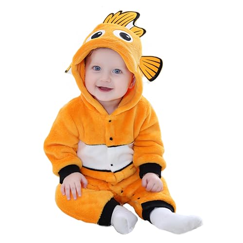 Doladola Unisex Baby Frühling Herbst Tier Strampler Baby Jungen Mädchen Flanell Ein Stück Pyjama(18-24 Monate,Clownfish) von Doladola