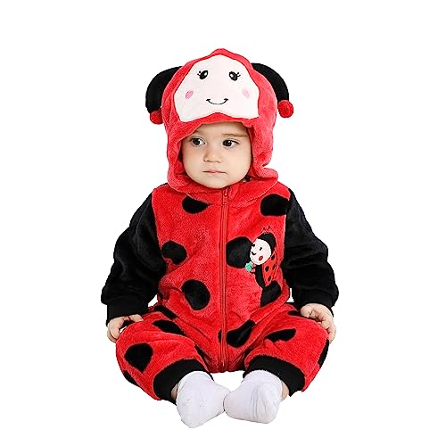 Doladola Unisex Baby Frühling Herbst Tier Strampler Baby Jungen Mädchen Flanell Ein Stück Pyjama(18-24 Monate,Marienkäfer) von Doladola