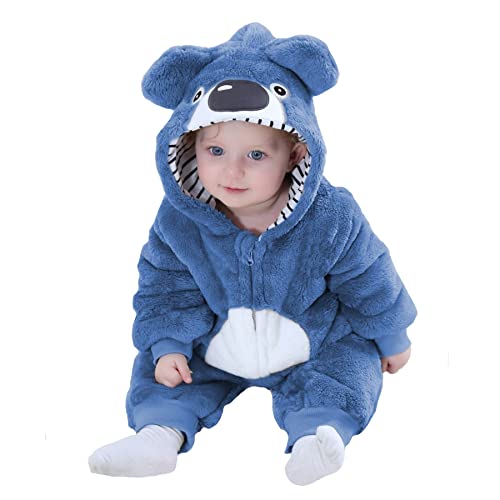 Doladola Unisex Baby Frühling Herbst Tier Strampler Baby Jungen Mädchen Flanell Ein Stück Pyjama(3-6 Monate,blauer Koala) von Doladola