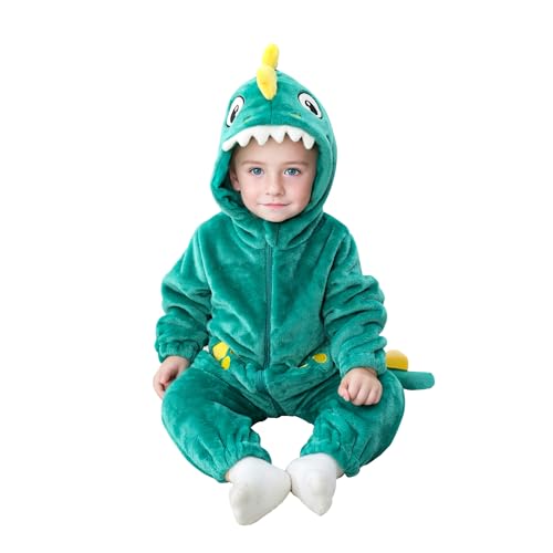 Doladola Unisex Baby Frühling Herbst Tier Strampler Baby Jungen Mädchen Flanell Ein Stück Pyjama(6-12 Monate,Green shark) von Doladola