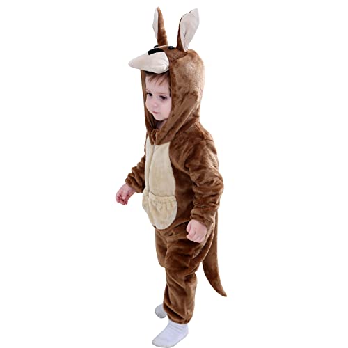 Doladola Unisex Baby Strampler mit Kapuze Kinder kostüm Tier für Karneval Baby Jumpsuit für Jungen Mädchen (6-12 Monate,Känguru) von Doladola