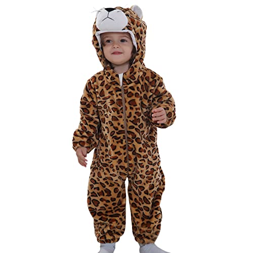 Doladola Unisex Baby Strampler mit Kapuze kinder kostüm Tier für karneval baby jumpsuit für Jungen Mädchen (18-24 Monate,Leopard) von Doladola
