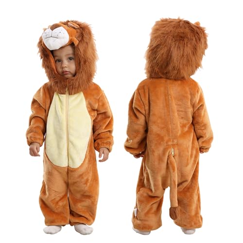 Doladola kostüme für baby mit Kapuze, Mädchen Jungen Flanell Overall, tier kostüm kinder (Löwe, Größe(Alter 0-3 Monate)) von Doladola