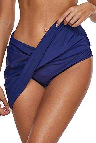 Dolamen Damen Badeshorts Bikinihose Rock Shorts Trunks Badeanzug Bauchweg Badekleid mit Mit Mit Integrierter Hose Mehrfarbig Mini Bikini Takini Baderock Beachwear (Large, Blau) von Dolamen