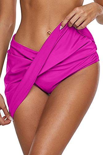 Dolamen Damen Badeshorts Bikinihose Rock Shorts Trunks Badeanzug Bauchweg Badekleid mit Mit Mit Integrierter Hose Mehrfarbig Mini Bikini Takini Baderock Beachwear (Large, Rose) von Dolamen