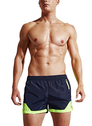 Dolamen Herren Badehose Badeshorts Kurze Hose Shorts Slip, Herren Badeanzug Trunks Schwimmhose Badekleid, Bademode mit verstellbarem Tunnelzug innen & Reißverschlusstasche (Large, Dunkelblau) von Dolamen