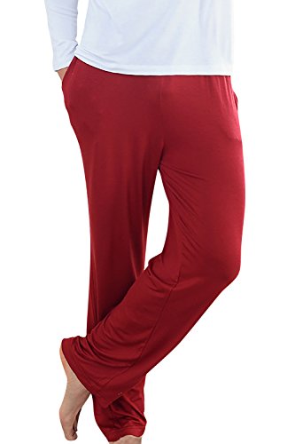 Dolamen Herren Schlafanzughose Hose Lang, 2018 Modal Baumwolle unterwäsche Casual Hosen Nachtwäsche Pyjamahose verstellbarem Elastik-Bund Taschen Schlafen Yoga Sport Freizeit (XXX-Large, Rot) von Dolamen