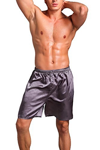 Dolamen Herren Schlafanzughose Hose Shorts kurz, 2 Stück Herren Satin unterwäsche Boxershorts Nachtwäsche Trunk Pyjamahose Bottoms mit elastischem Bund zum Schlafen & Freizeit (X-Large, Grau) von Dolamen