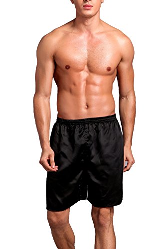 Dolamen Herren Schlafanzughose Hose Shorts kurz, 2 Stück Herren Satin unterwäsche Boxershorts Nachtwäsche Trunk Pyjamahose Bottoms mit elastischem Bund zum Schlafen & Freizeit (X-Large, Schwarz) von Dolamen