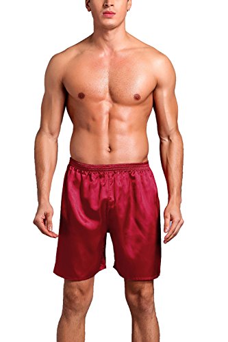 Dolamen Herren Schlafanzughose Hose Shorts kurz, 2 Stück Herren Satin unterwäsche Boxershorts Nachtwäsche Trunk Pyjamahose Bottoms mit elastischem Bund zum Schlafen & Freizeit (XX-Large, Rot) von Dolamen