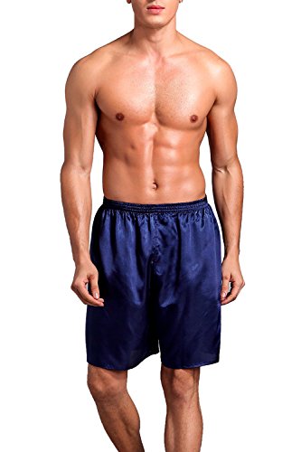 Dolamen Herren Schlafanzughose Hose Shorts kurz, 2 Stück Herren Satin unterwäsche Boxershorts Nachtwäsche Trunk Pyjamahose Bottoms mit elastischem Bund zum Schlafen & Freizeit (Large, Blau) von Dolamen