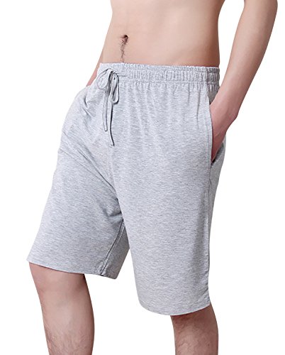 Dolamen Herren Schlafanzughose Hose Shorts kurz, Modal Baumwolle unterwäsche Boxershorts Nachtwäsche Trunk Pyjamahose verstellbarem Elastik-Bund Taschen Schlafen Freizeit (Large, Grau) von Dolamen