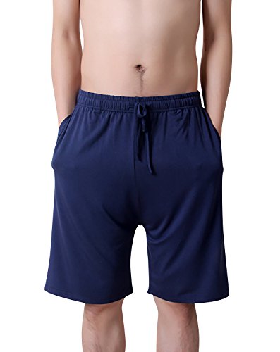 Dolamen Herren Schlafanzughose Hose Shorts kurz, Modal Baumwolle unterwäsche Boxershorts Nachtwäsche Trunk Pyjamahose verstellbarem Elastik-Bund Taschen Schlafen Freizeit (X-Large, Blau) von Dolamen