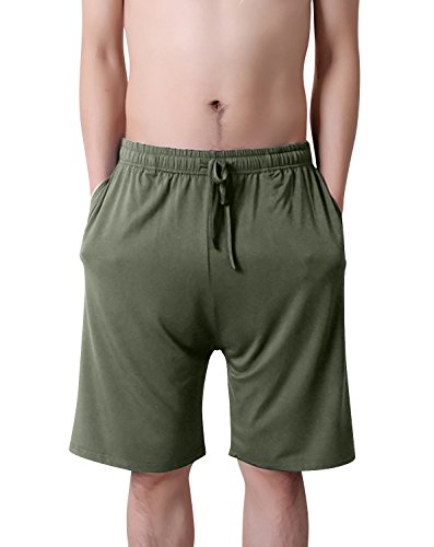 Dolamen Herren Schlafanzughose Hose Shorts kurz, Modal Baumwolle unterwäsche Boxershorts Nachtwäsche Trunk Pyjamahose verstellbarem Elastik-Bund Taschen Schlafen Freizeit (X-Large, Grün) von Dolamen