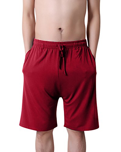 Dolamen Herren Schlafanzughose Hose Shorts kurz, Modal Baumwolle unterwäsche Boxershorts Nachtwäsche Trunk Pyjamahose verstellbarem Elastik-Bund Taschen Schlafen Freizeit (X-Large, Rot) von Dolamen