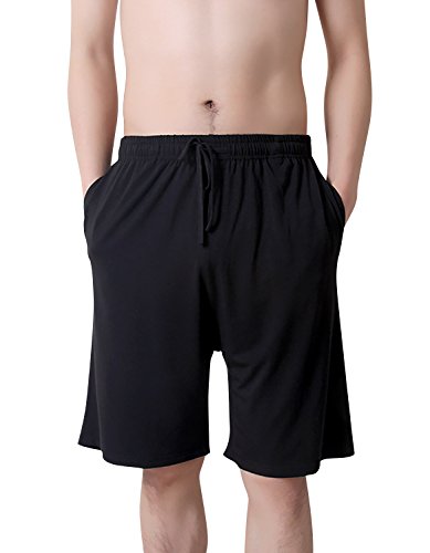 Dolamen Herren Schlafanzughose Hose Shorts kurz, Modal Baumwolle unterwäsche Boxershorts Nachtwäsche Trunk Pyjamahose verstellbarem Elastik-Bund Taschen Schlafen Freizeit (X-Large, Schwarz) von Dolamen