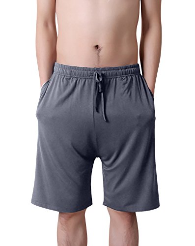 Dolamen Herren Schlafanzughose Hose Shorts kurz, Modal Baumwolle unterwäsche Boxershorts Nachtwäsche Trunk Pyjamahose verstellbarem Elastik-Bund Taschen Schlafen Freizeit (XXXX-Large, Tiefgrau) von Dolamen