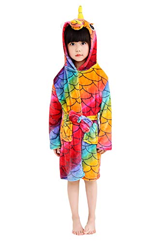 Dolamen Kinder Jungen Mädchen Morgenmantel Bademäntel Kapuzenpullover Korallenvlies Kigurumi Karikatur Nachtwäsche Nachthemd Schlafanzug (120 fit für Höhe 110-120cm (43"-47"), Redfish) von Dolamen