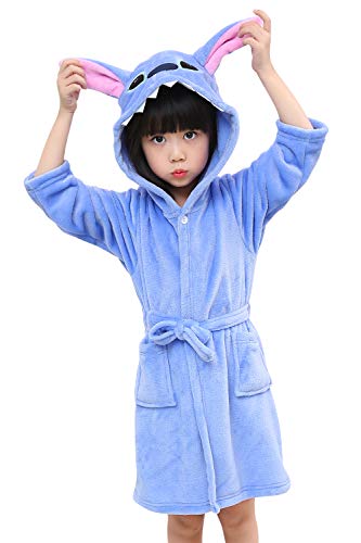 Dolamen Kinder Jungen Mädchen Morgenmantel Bademäntel Kapuzenpullover Korallenvlies Kigurumi Karikatur Nachtwäsche Nachthemd Schlafanzug (130 fit für Höhe 120-130cm (47"-51"), Stitch) von Dolamen