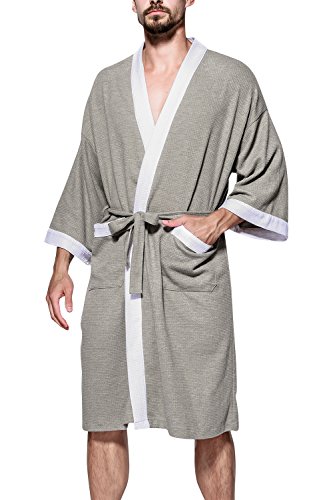 Dolamen Unisex Damen Herren Morgenmantel Bademäntel, Weich u. Leicht Baumwolle Waffelpique Nachtwäsche Nachthemd Robe Negligee locker Schlafanzug, für Spa Hotel Sauna (Large/EU M, Grau II) von Dolamen