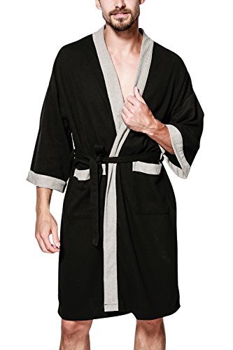 Dolamen Unisex Damen Herren Morgenmantel Bademäntel, Weich u. Leicht Baumwolle Waffelpique Nachtwäsche Nachthemd Robe Negligee locker Schlafanzug, für Spa Hotel Sauna (Large/EU M, Schwarz) von Dolamen