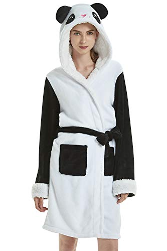 Dolamen Unisex Damen Herren Morgenmantel Bademäntel Kapuzenpullover, Weich Korallenvlies Kigurumi Karikatur Nachtwäsche Nachthemd Robe Negligee Schlafanzug Spa Hotel (Large, Panda) von Dolamen