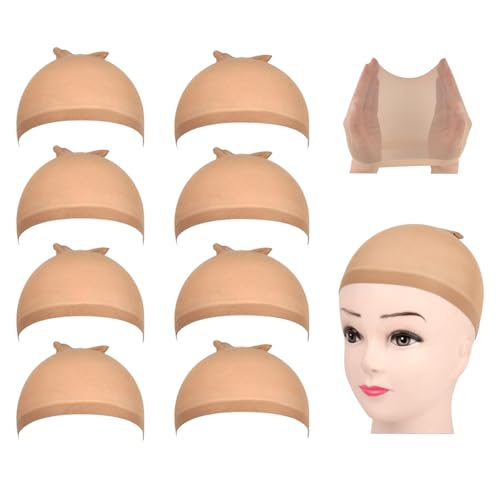 8 Stück Haarnetz Nylon Wig Cap Perückenkappen Set, Dehnbare Atmungsaktive Unterziehhaube, Elastische Perückennetz Kappe für Damen und Herren(Nackt Beige) von Dolaso