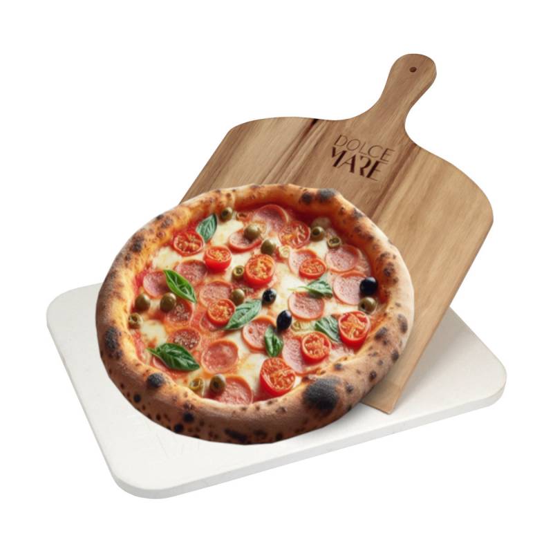 Premium Pizzastein Set Cordierit Brotbackstein Pizzaschieber 38 x 30 x 1,5 cm von Dolce Mare