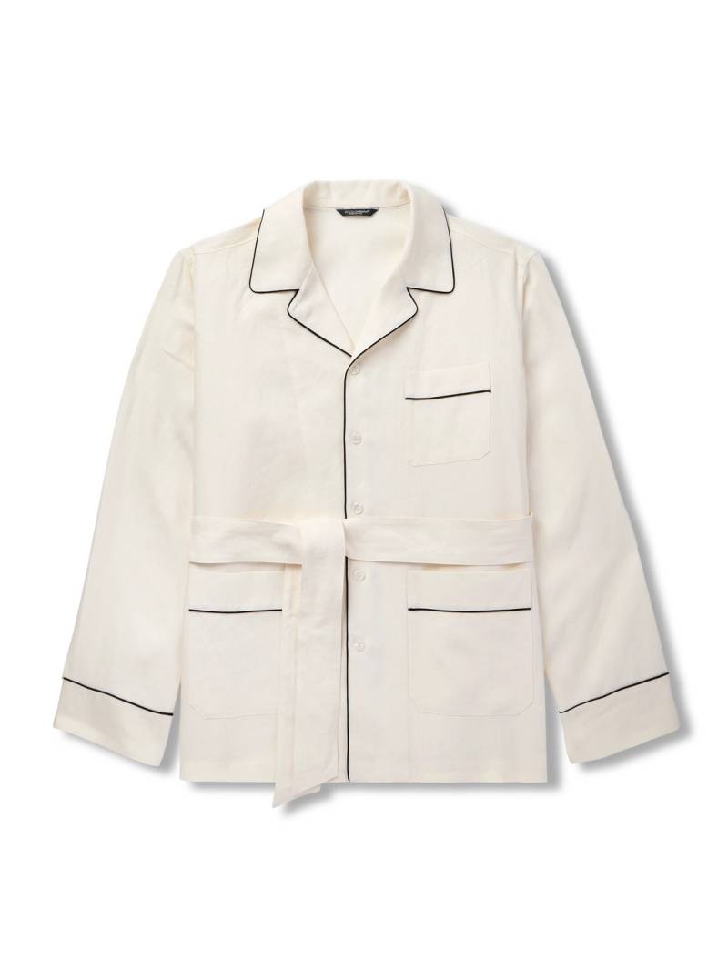 Dolce&Gabbana - Camp-Collar Belted Piped Linen and Silk-Blend Overshirt - Men - Neutrals - IT 46 von Dolce&Gabbana
