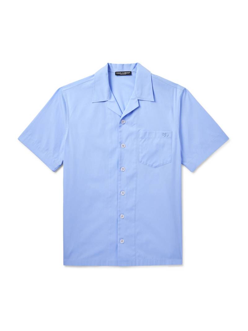 Dolce&Gabbana - Camp-Collar Logo-Embroidered Cotton-Poplin Shirt - Men - Blue - EU 43 von Dolce&Gabbana