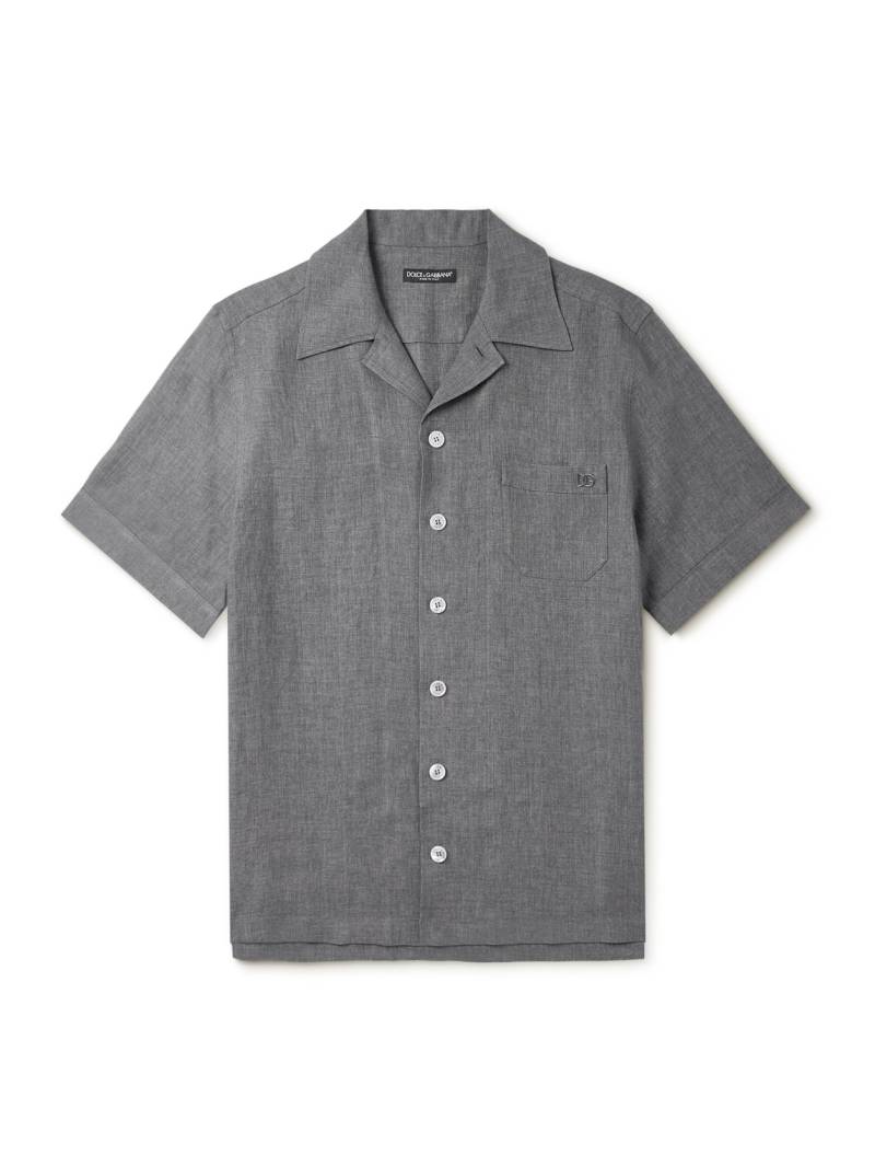 Dolce&Gabbana - Camp-Collar Logo-Embroidered Linen Shirt - Men - Gray - EU 39 von Dolce&Gabbana