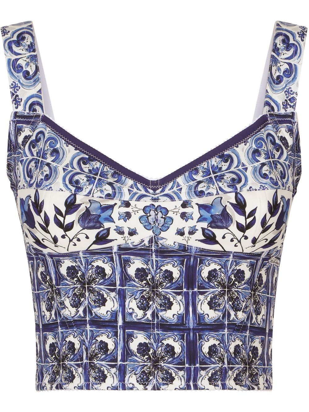 Dolce & Gabbana Cropped-Top mit Majolica-Print - Weiß von Dolce & Gabbana