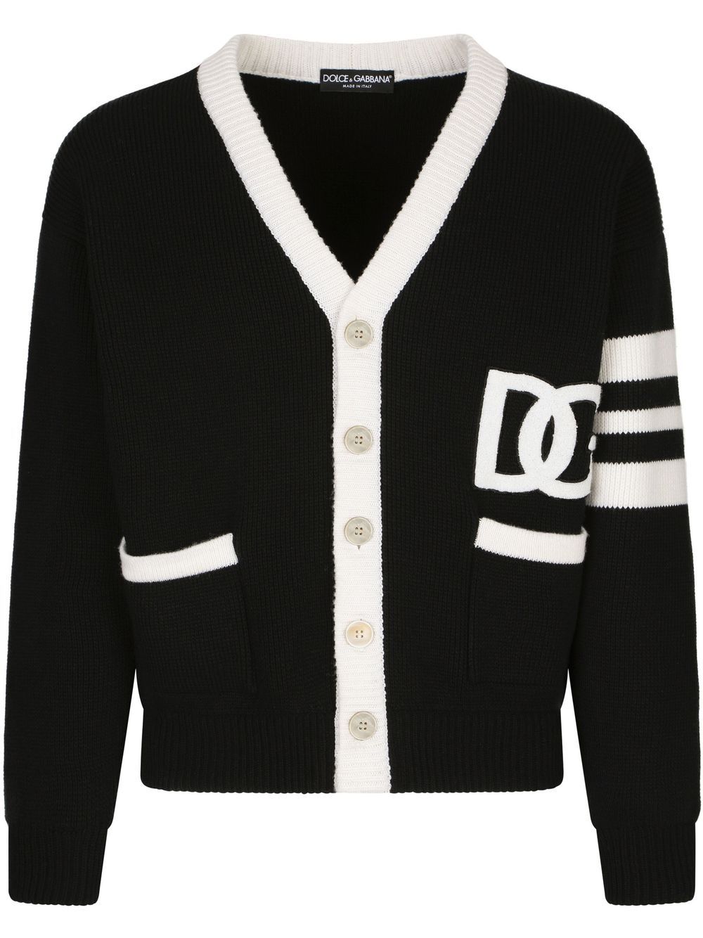 Dolce & Gabbana Cardigan in Fischerstrick mit DG-Logo - Schwarz von Dolce & Gabbana