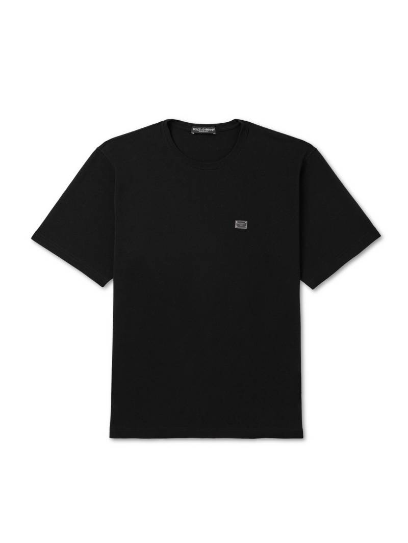 Dolce&Gabbana - Logo-Appliquéd Cotton-Piqué T-Shirt - Men - Black - IT 44 von Dolce&Gabbana