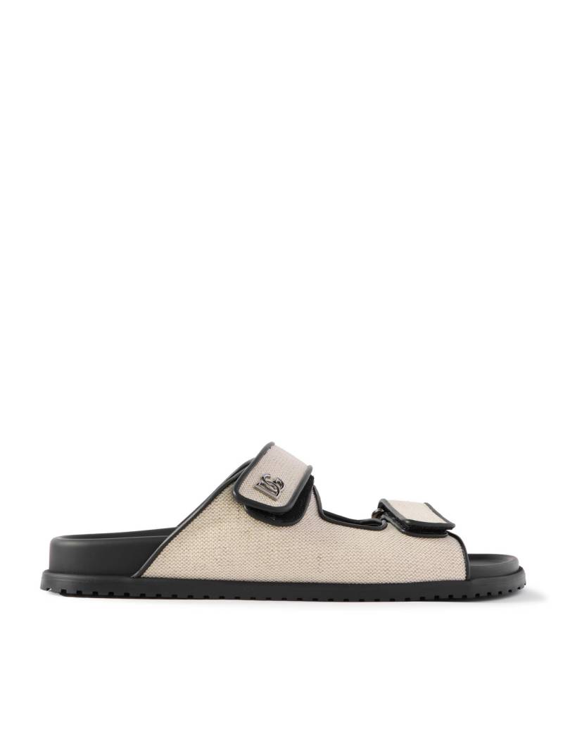 Dolce&Gabbana - Logo-Embellished Leather-Trimmed Canvas Slides - Men - Neutrals - EU 44 von Dolce&Gabbana