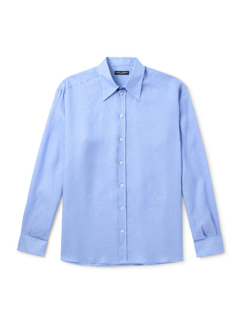 Dolce&Gabbana - Logo-Embroidered Linen-Canvas Shirt - Men - Blue - EU 40 von Dolce&Gabbana