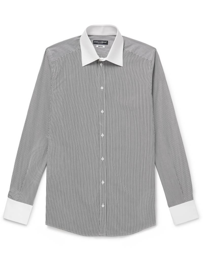 Dolce&Gabbana - Martini Slim-Fit Striped Cotton-Poplin Shirt - Men - Black - EU 37 von Dolce&Gabbana