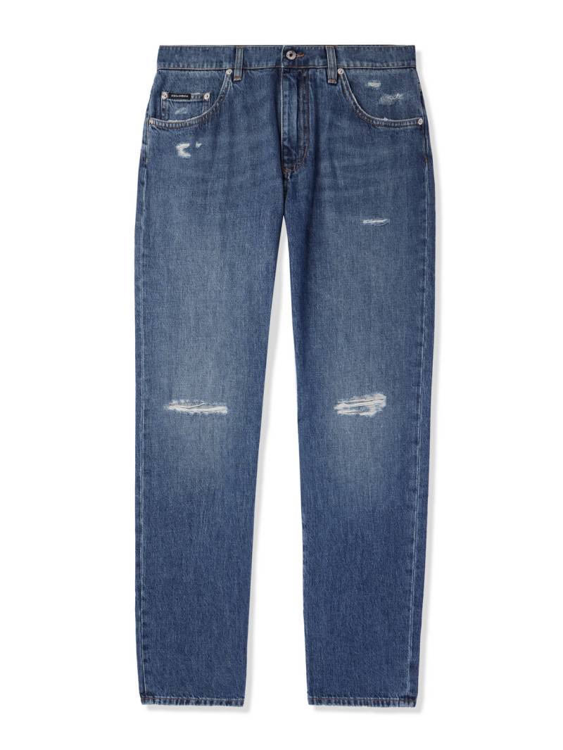 Dolce&Gabbana - Straight-Leg Distressed Logo-Appliquéd Jeans - Men - Blue - IT 44 von Dolce&Gabbana
