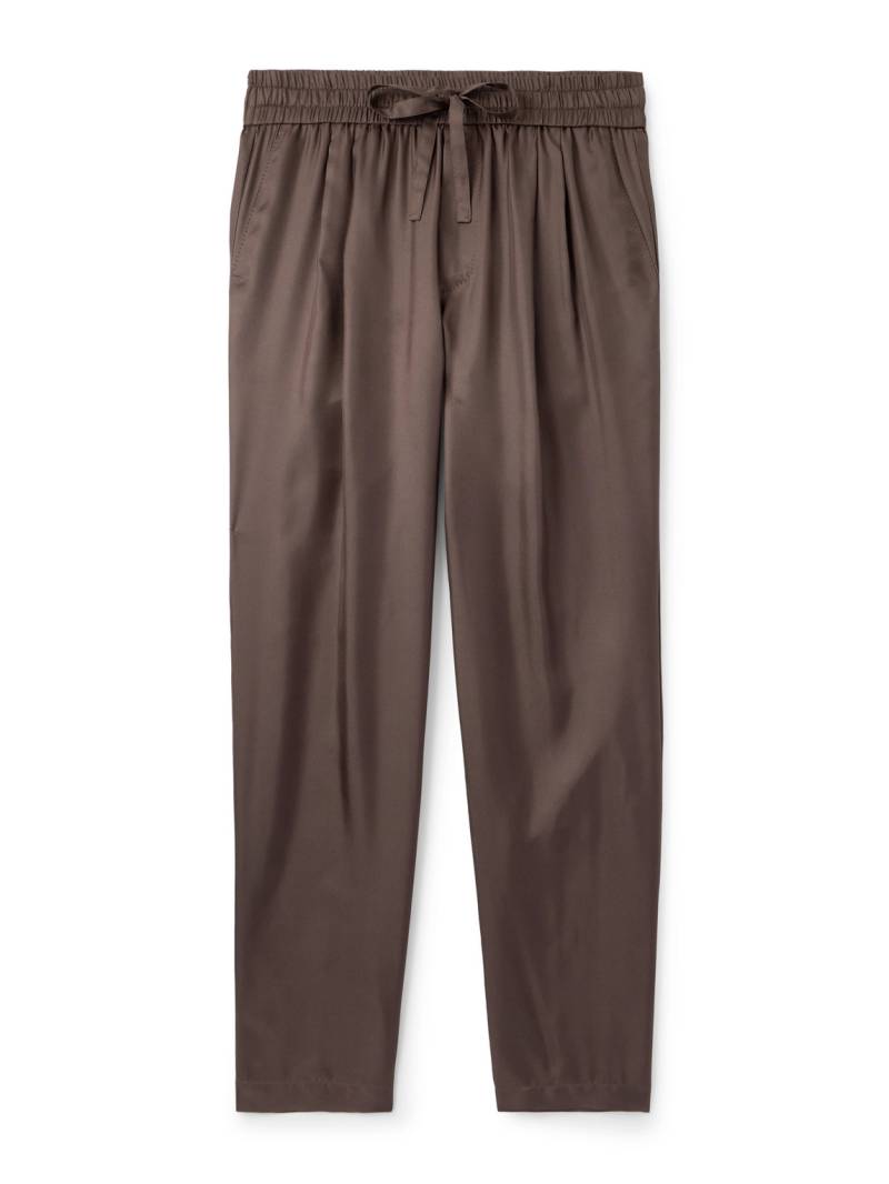Dolce&Gabbana - Tapered Pleated Silk-Twill Drawstring Suit Trousers - Men - Brown - IT 48 von Dolce&Gabbana